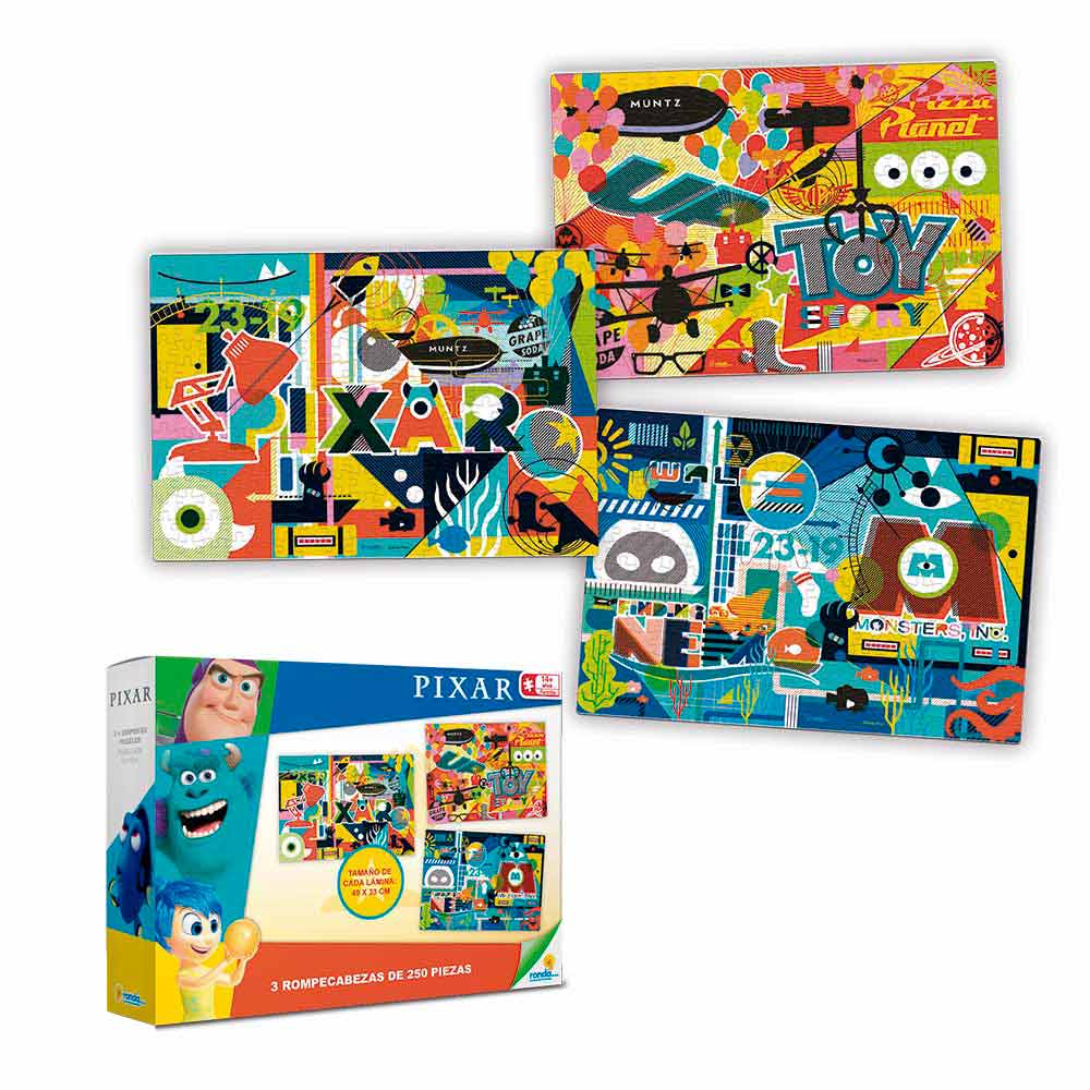 Rompecabezas 3 x 250 piezas pixar unitoys