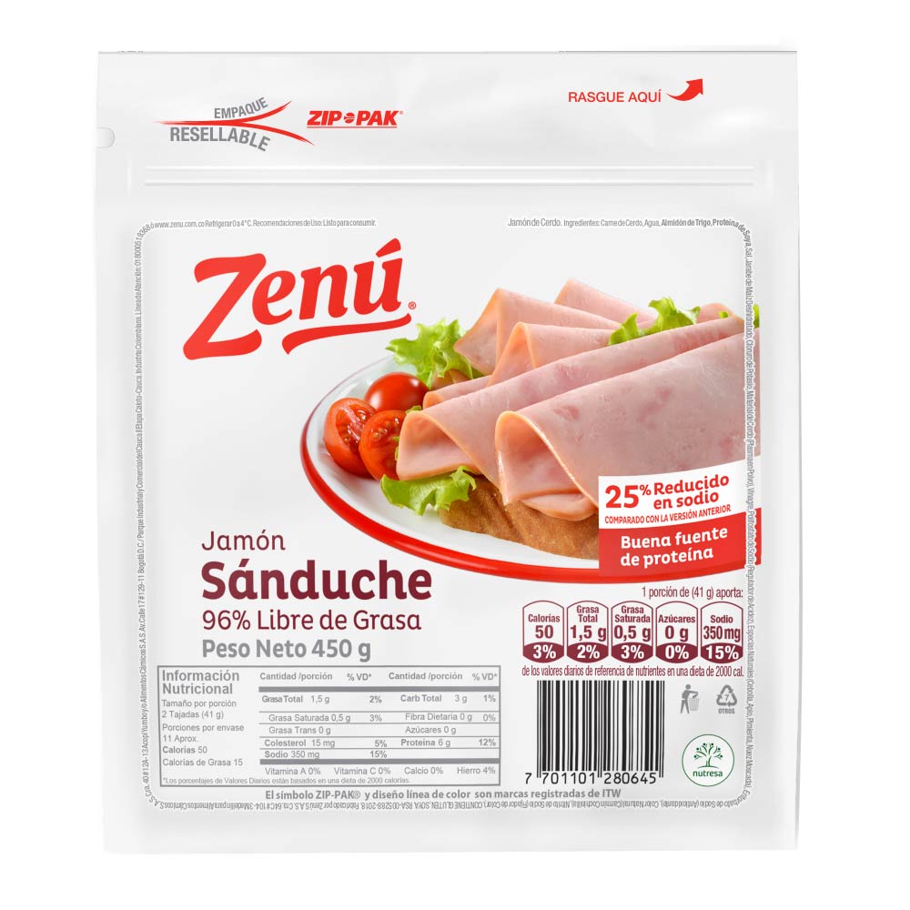 Jamón Zenú sánduche x450g
