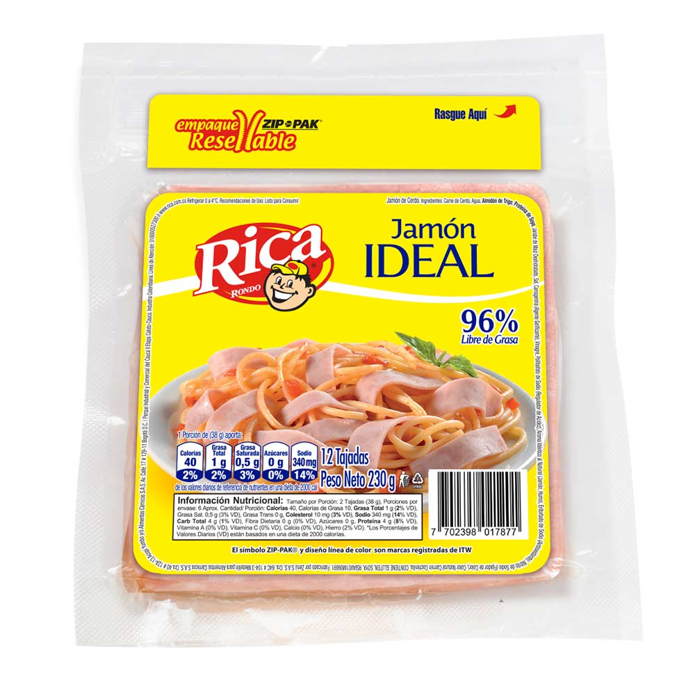 Jamón Ideal Rica 12 tajadas x230g