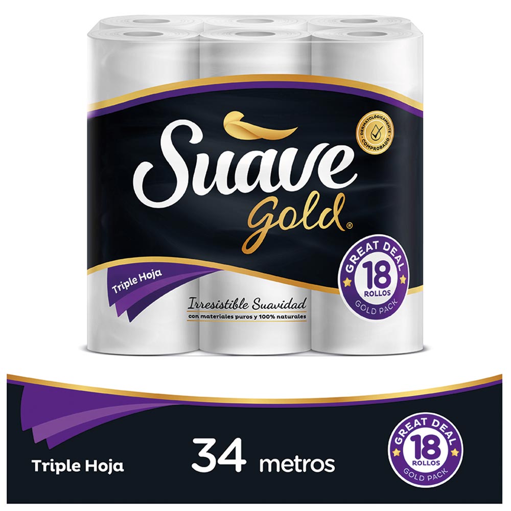 Papel higiénico Suave Gold triple hoja x 18rollos x 35mts