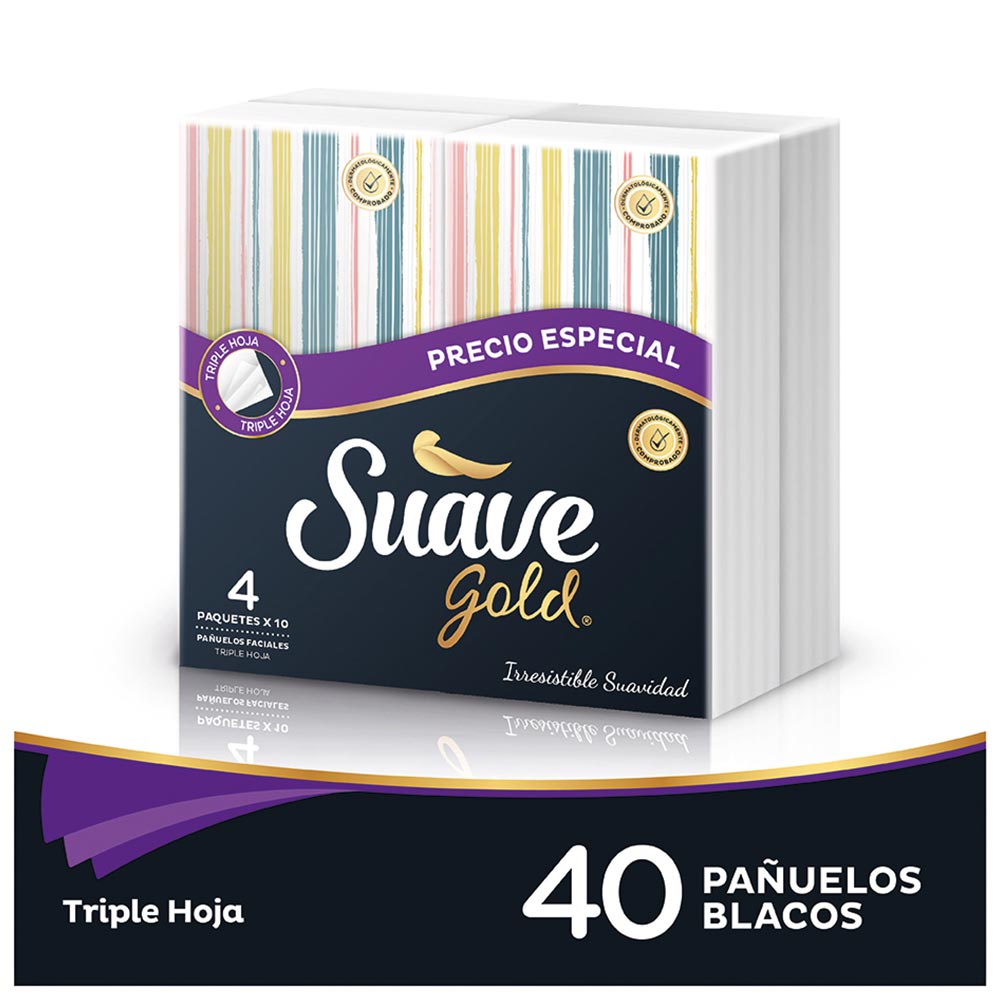 Pañuelo Facial Suave Gold x 4 Paq. X 10 und c-u
