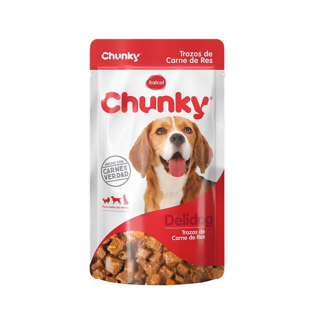 Alimento Chunky Delidog con trozos de carne de res x100g