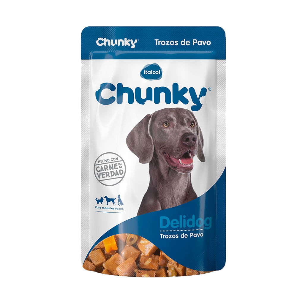 Alimento Chunky Delidog con trozos de pavo x100g