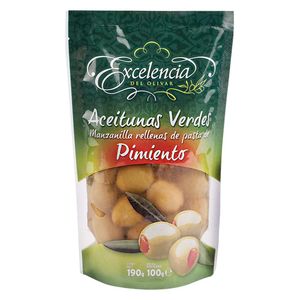 Aceituna Excelencia Verdes Manzanilla Rellenas de Pasta de Pimiento X 180g