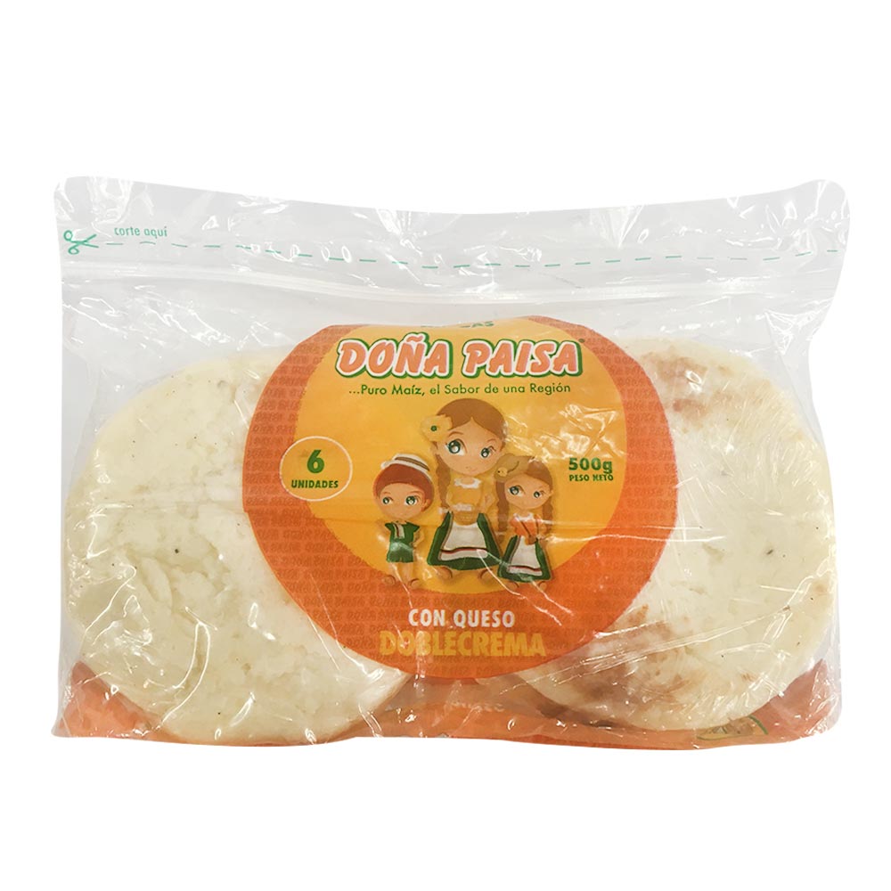 Arepas Doña Paisa con queso doble crema x6und x500g
