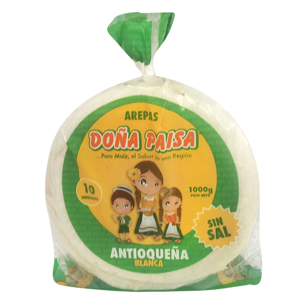 Arepas antioqueñas Doña paisa sin sal x10und x1000g