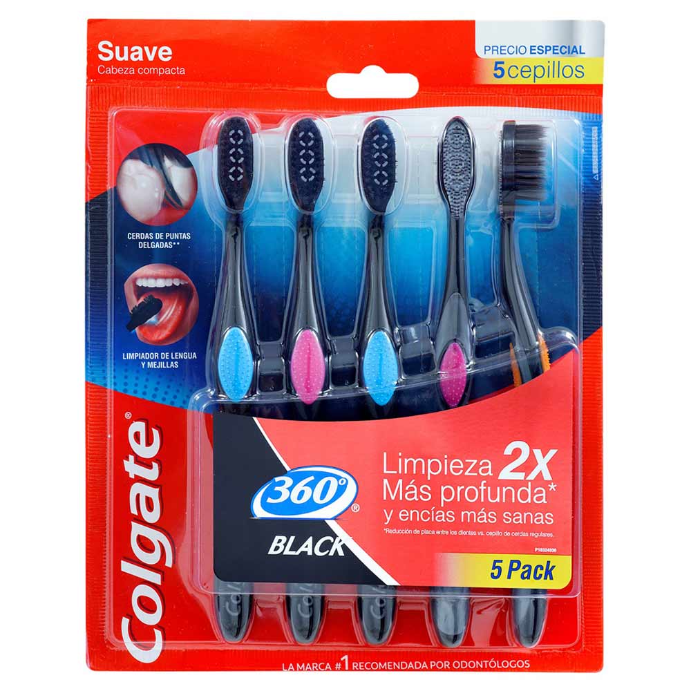 Cepillo Dental Colgate 360 Negro Suave x 5 Und Precio Especial