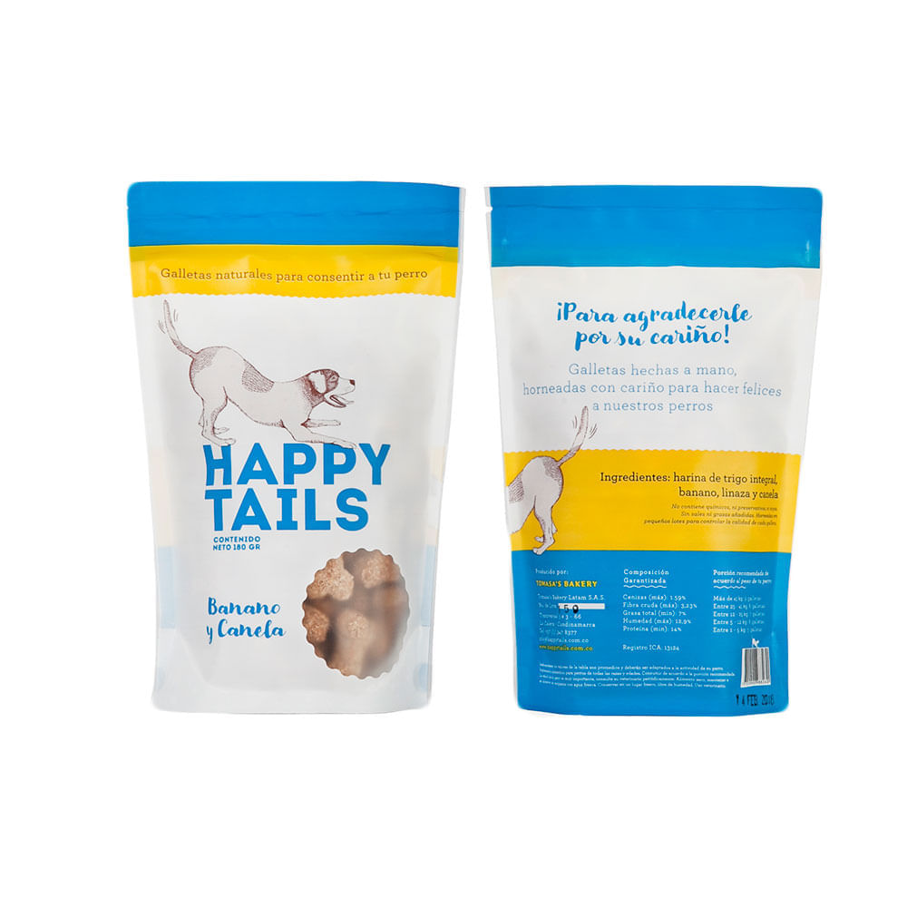 Galletas Happy Tails para perros sabor a banano y canela x180g