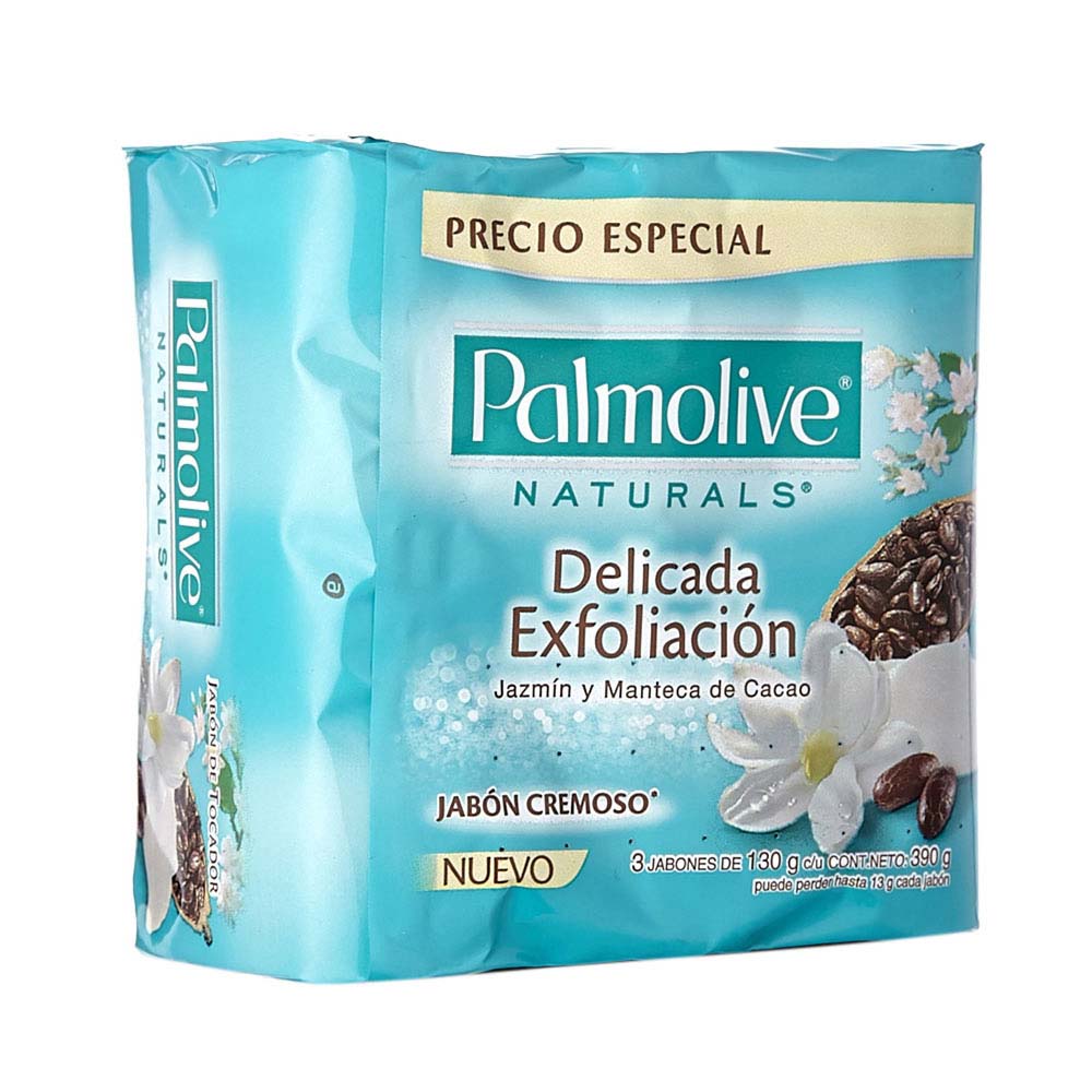 Jabón delicado exfoliante jazmin cacao Palmolive barra x 3 und x 130 g c-u precio especial