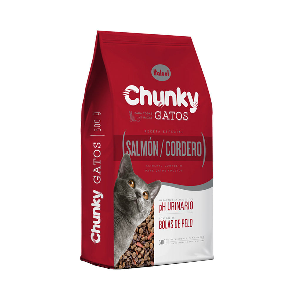 Alimento Chunky gatos sabor salmón y cordero x500g