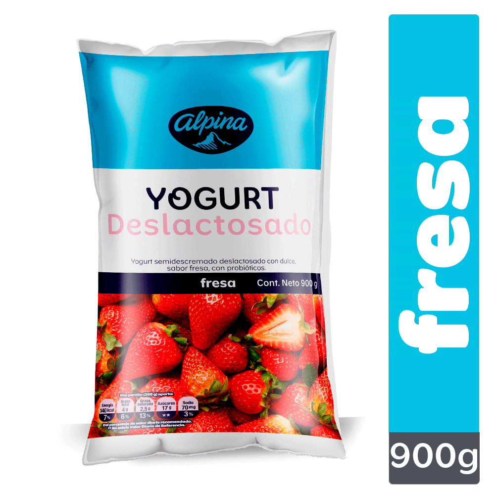 Yogurt deslactosado Alpina fresa bolsa x900g
