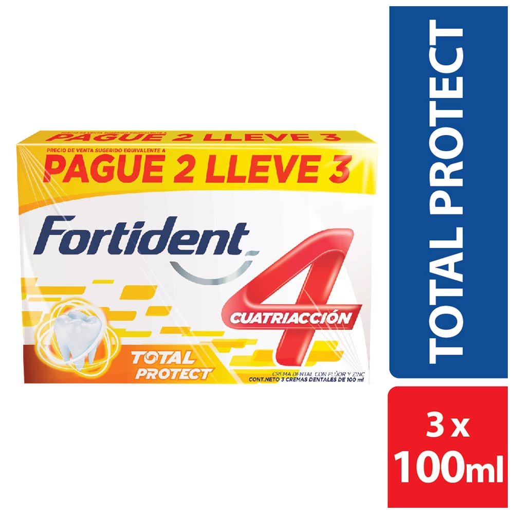 Crema dental Fortident cuatri accion x100ml c/u pague 2 lleve 3