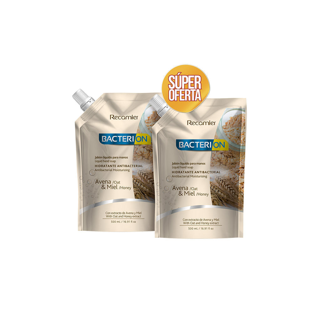 Jabón Bacterion avena miel manos liquido x2und x500ml c/u