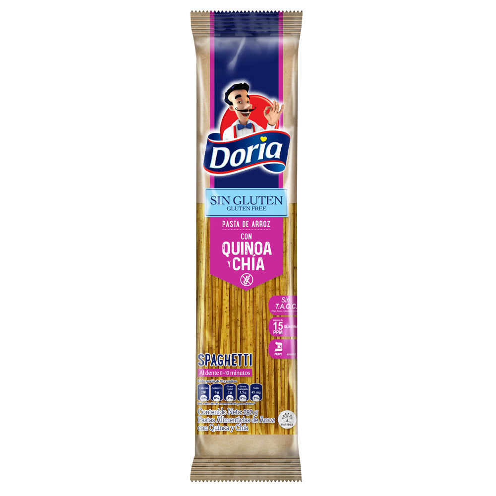 Pasta de arroz Doria sin gluten quinoa chía x 250g