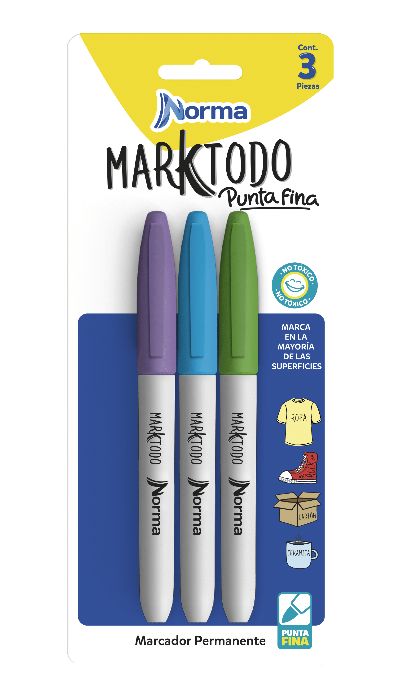 Marcador permanente punta fina blíster x 3 (surtido)  Norma