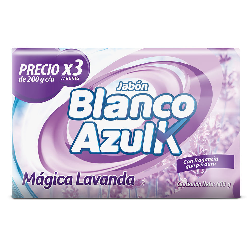Jabón en barra blanco Azul K magica lavanda x3unids x200g c/u
