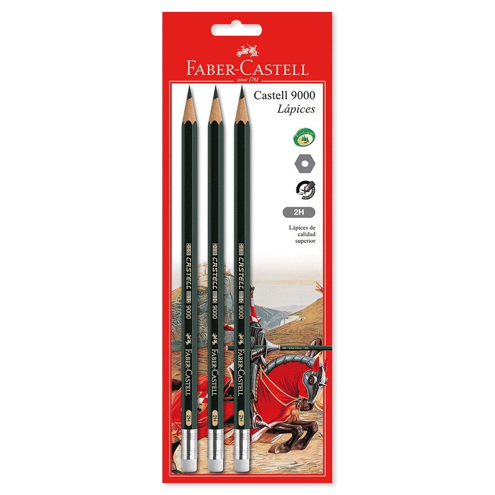Lápiz Graduado Castell 9000 x3unidad 2H Blíster