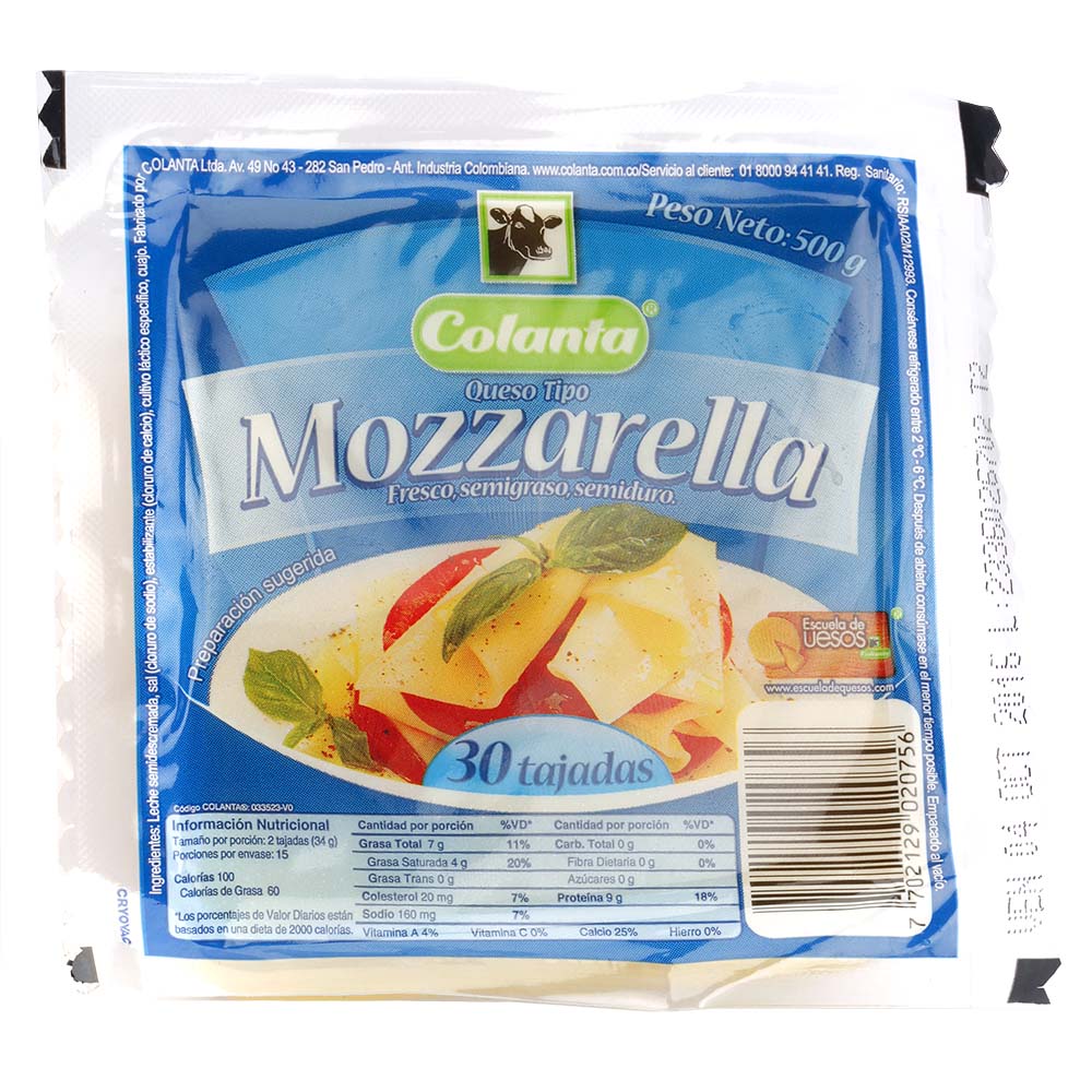 Queso mozzarella Colanta tajado x500g