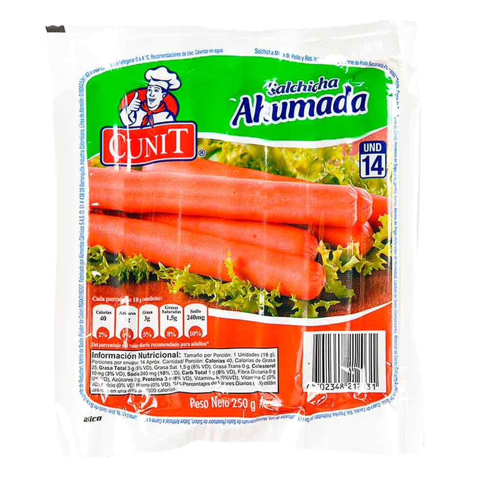 Salchicha de pollo Cunit ahumada x250g