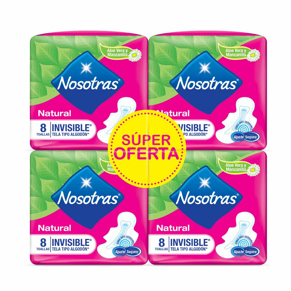 Toallas higiénicas Nosotras Natural Invisible Tela Tipo Algodón 4 Paquete x8und