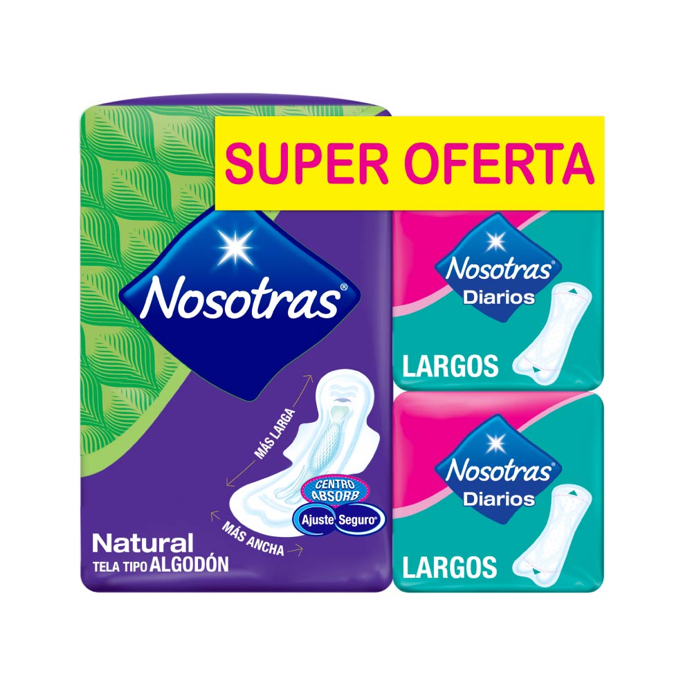 Toallas higiénicas Nosotras Natural Buenas Noches x10und + Protectores Largos x20und