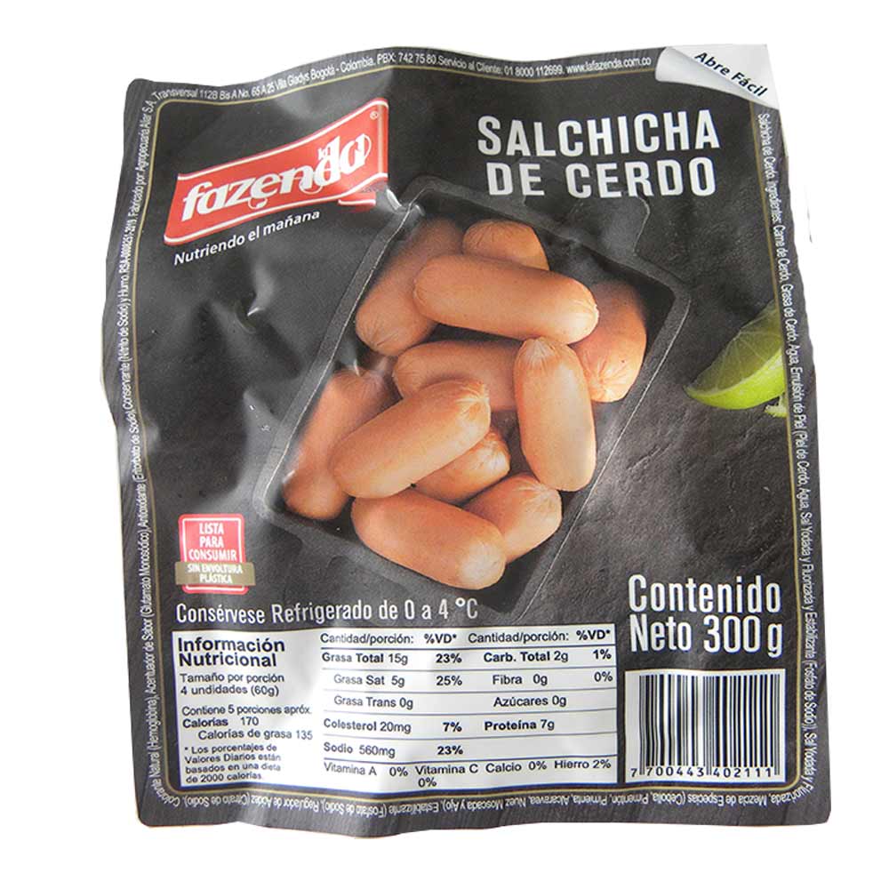 Salchicha de cerdo La Fazenda cóctel premium x20und x300g