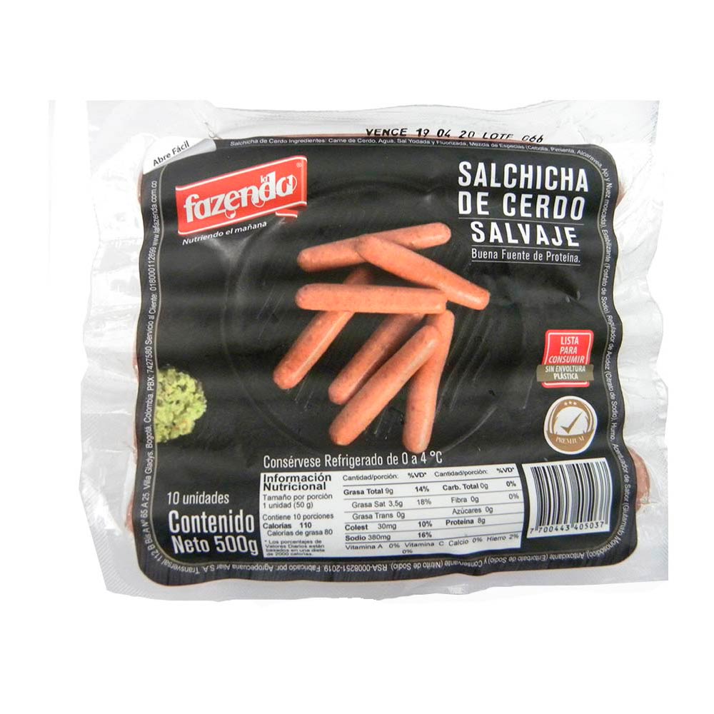 Salchicha de cerdo La Fazenda salvaje x10und x500g