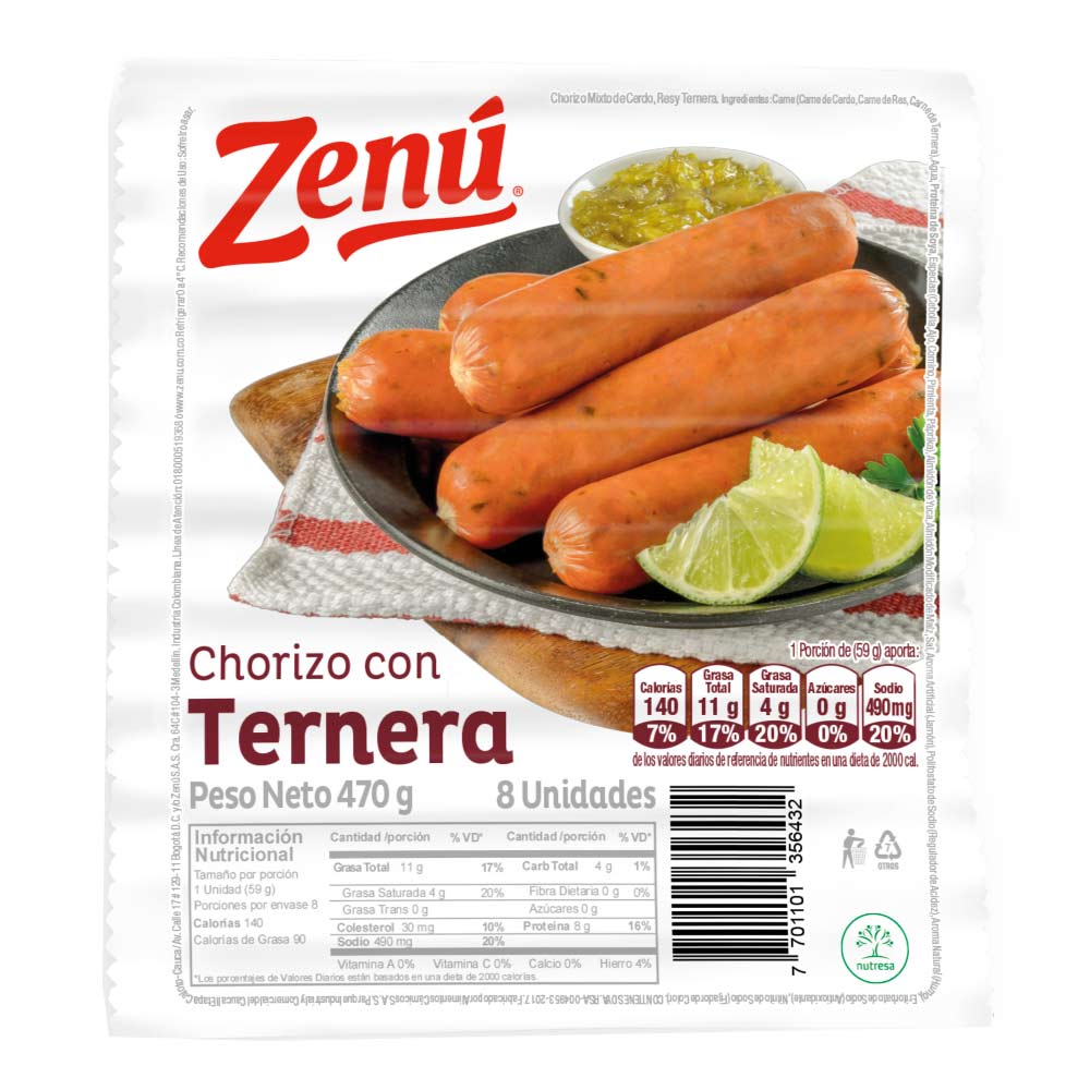 Chorizo con ternera Zenú x8und x470g