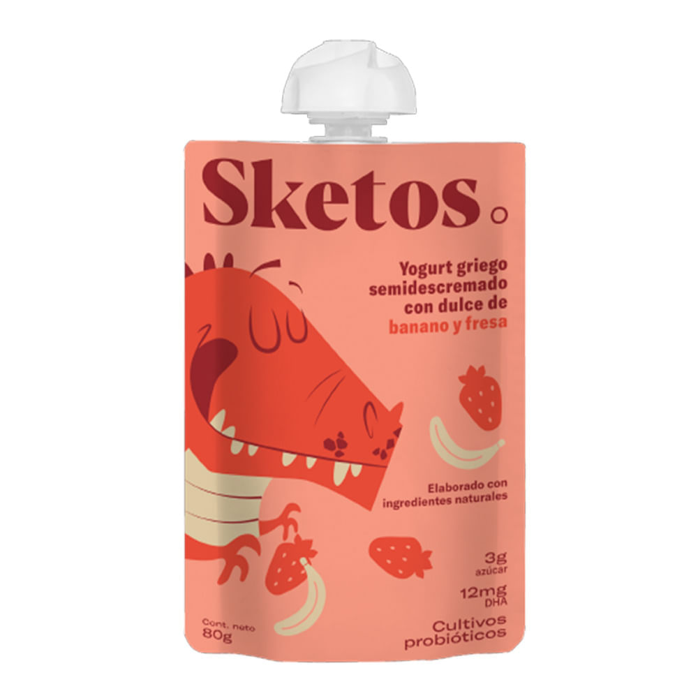 Yogurt griego Sketos Kids banano y fresa x80g