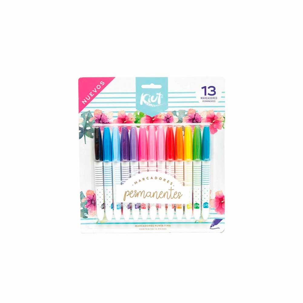 Marcador Kiut permanente punta fina x 13