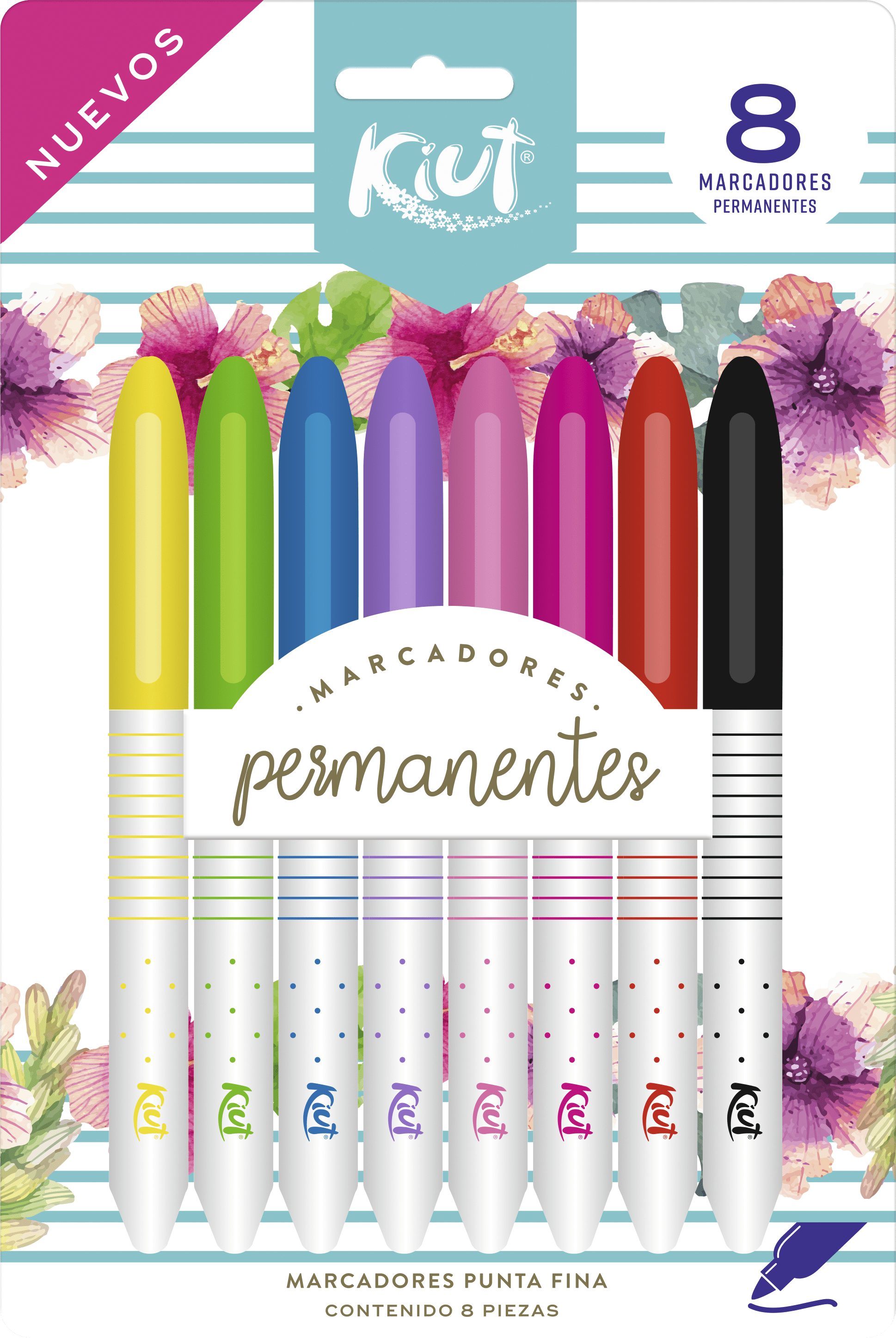 Marcador permanente punta fina kiut x 8  Norma