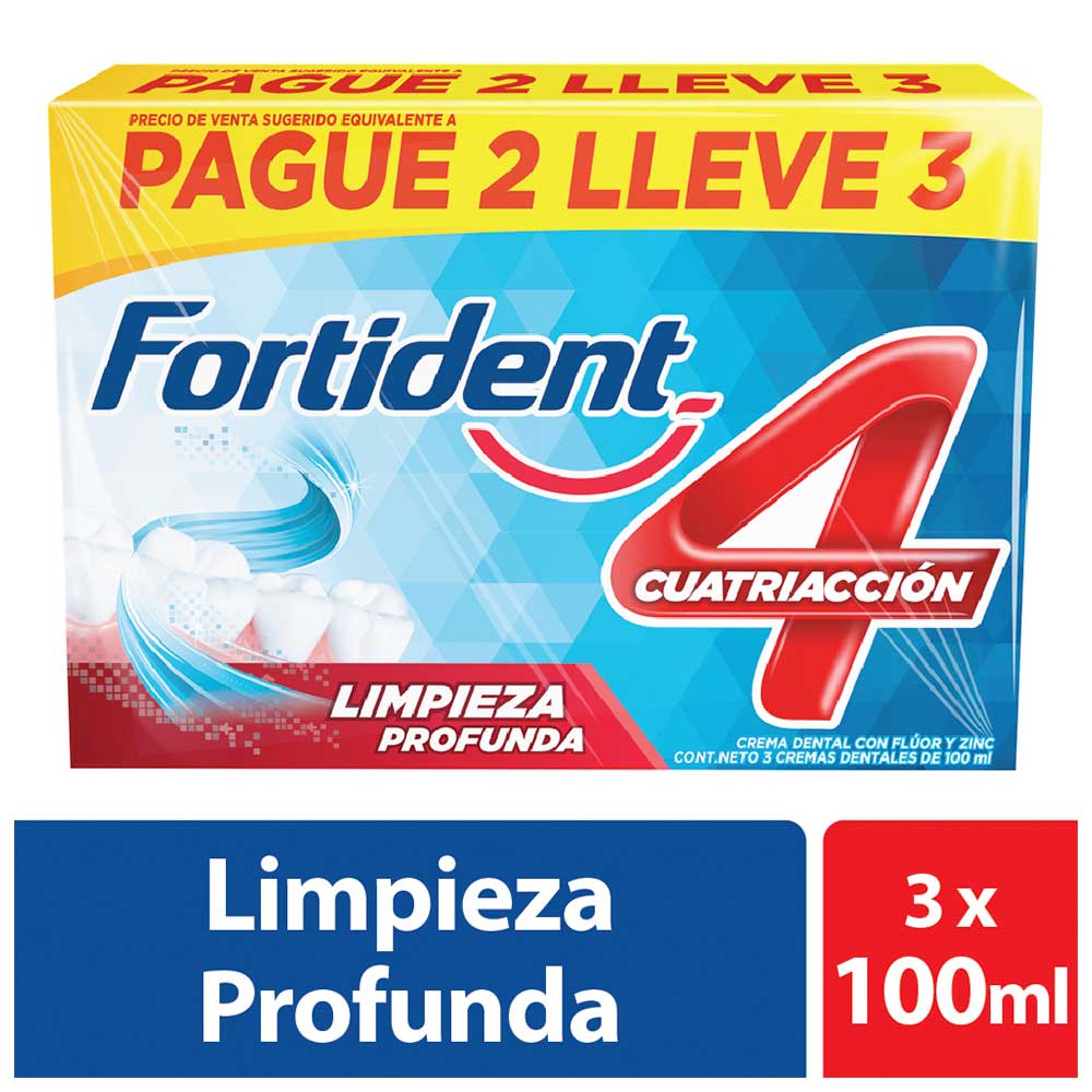 Crema Fortident limpieza x3und x100ml c/u pague 2 lleve 3