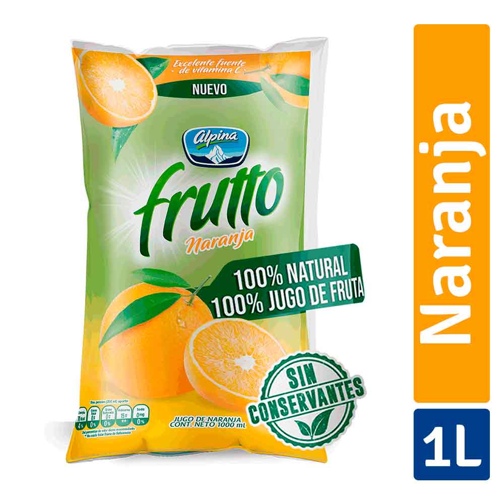 Jugo Frutto naranja 100% natural bolsa x1l