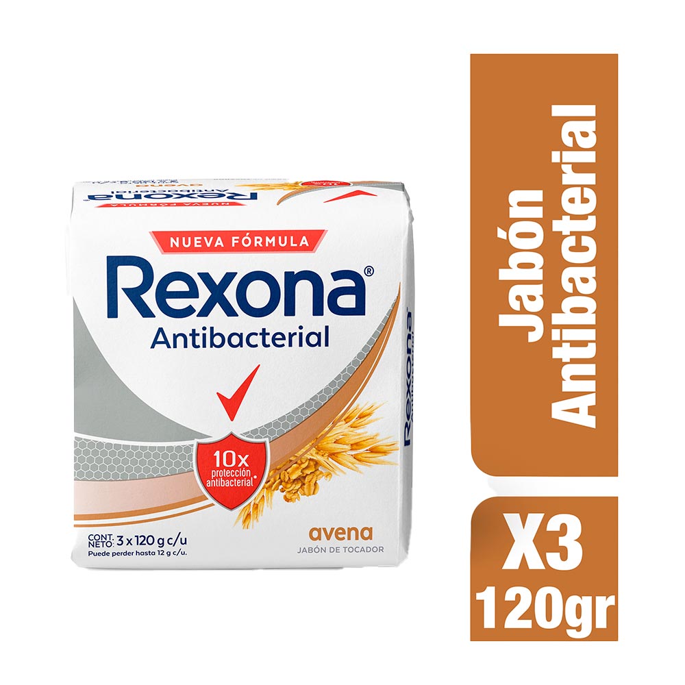 Jabon Rexona Antbacterial Avena Barra x3 Und x120grs