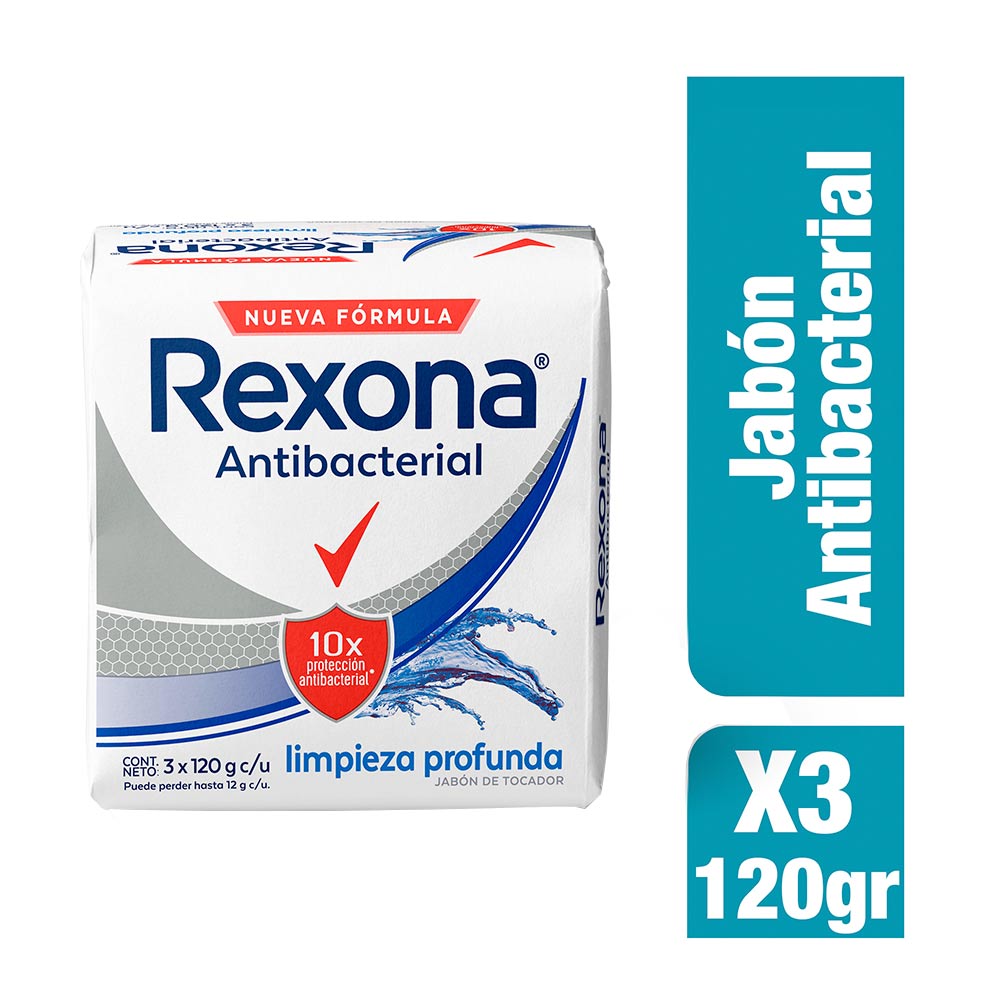 Jabon Rexona Antbacterial Limpieza Profunda Barra x3 Und x120grs