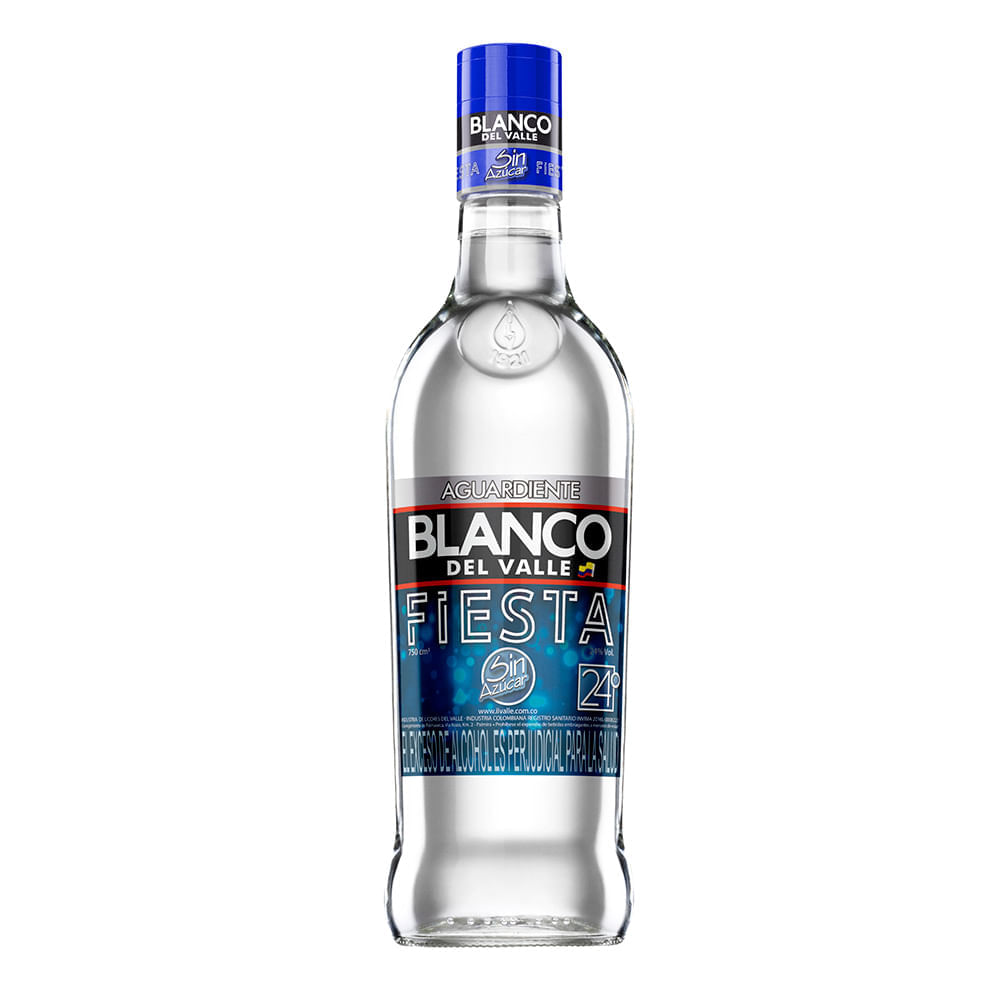 Aguardiente blanco 24 grados fiesta botella x750ml
