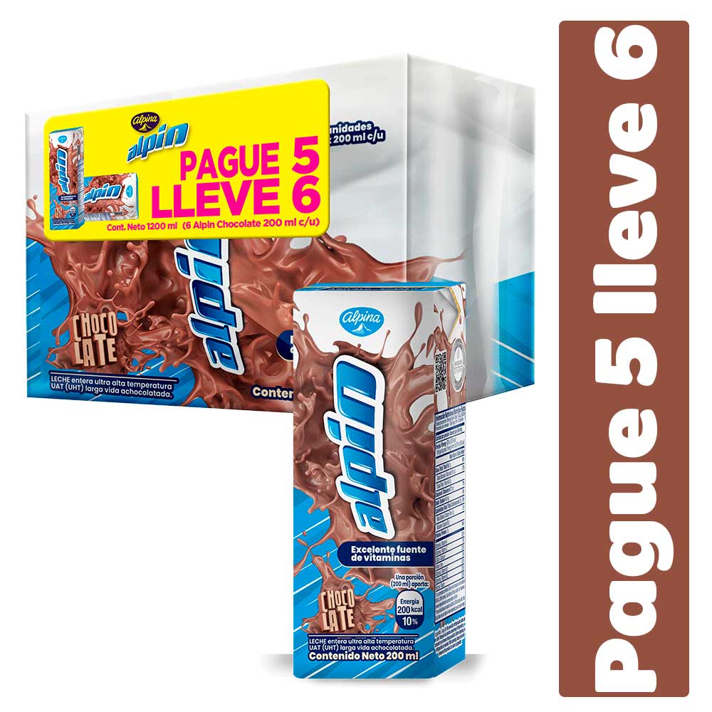 Leche Alpin chocolate pague 5 lleve 6 x200ml c-u
