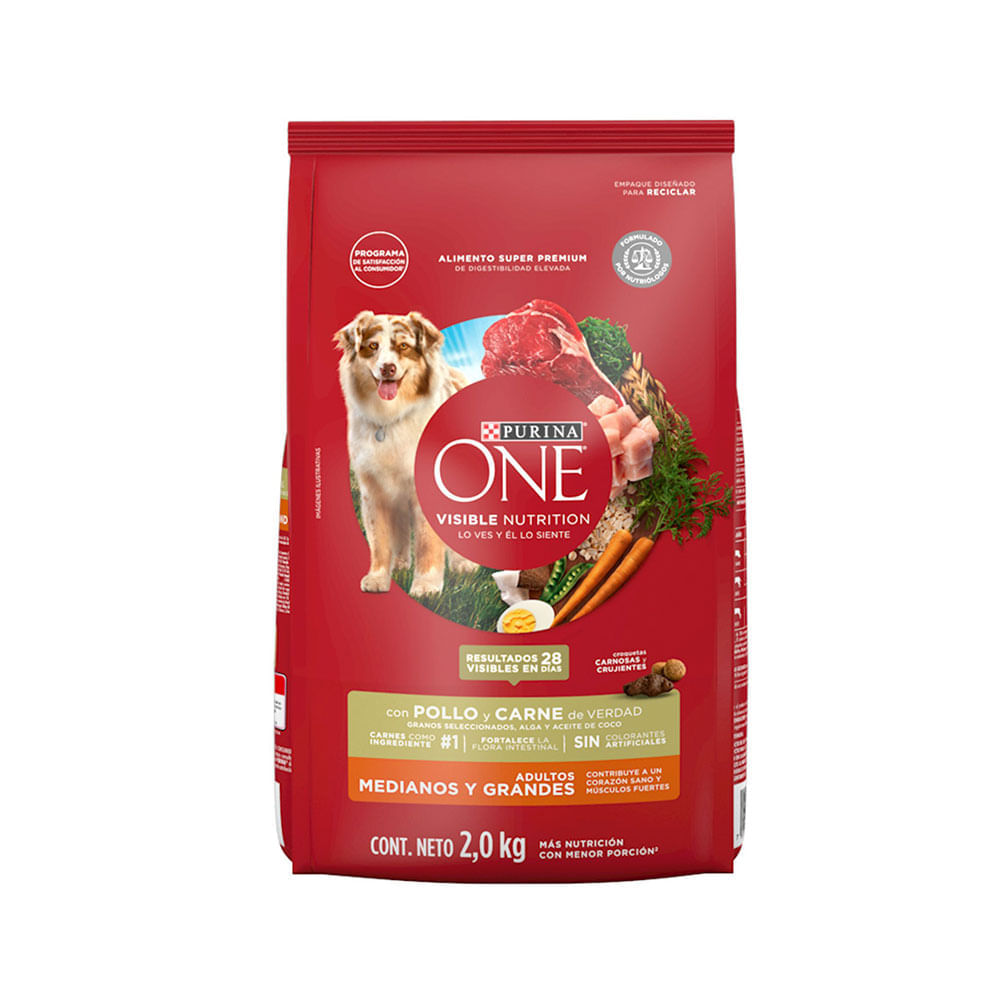Comida para perro Purina One Adultos medianos y grandes pollo y carne x 2kg