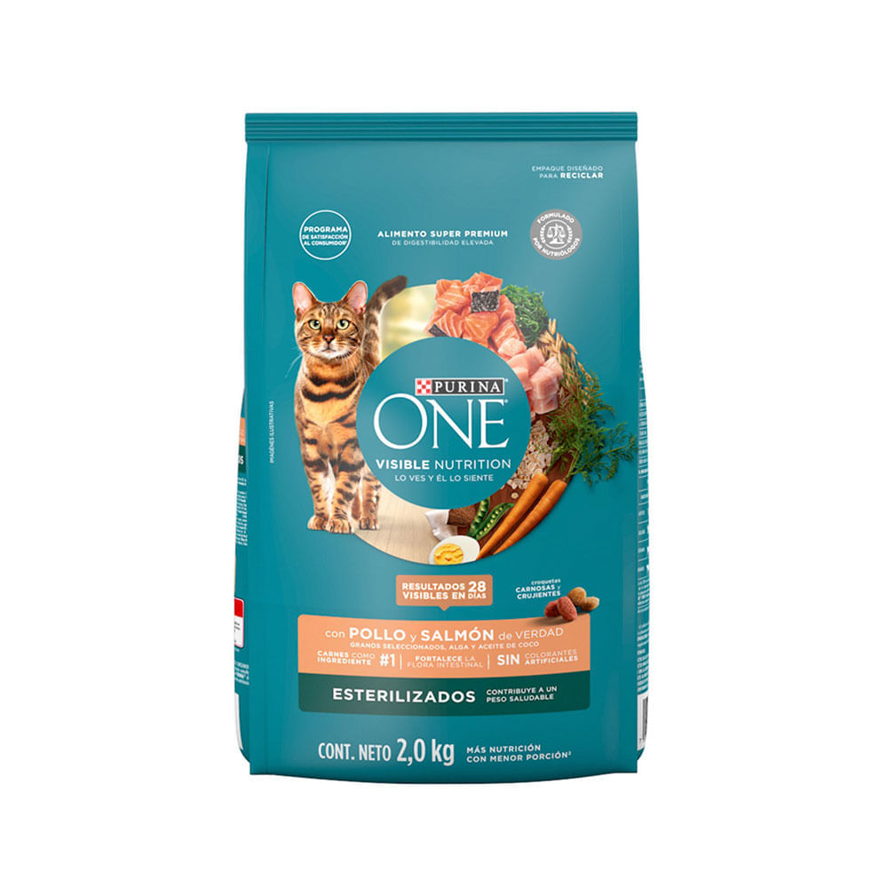 Comida para gatos Purina One Esterilizados pollo y salmón x2kg