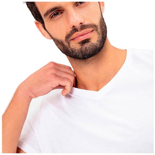 Camiseta manga corta cuello V Gef Masculino Talla M Blanco