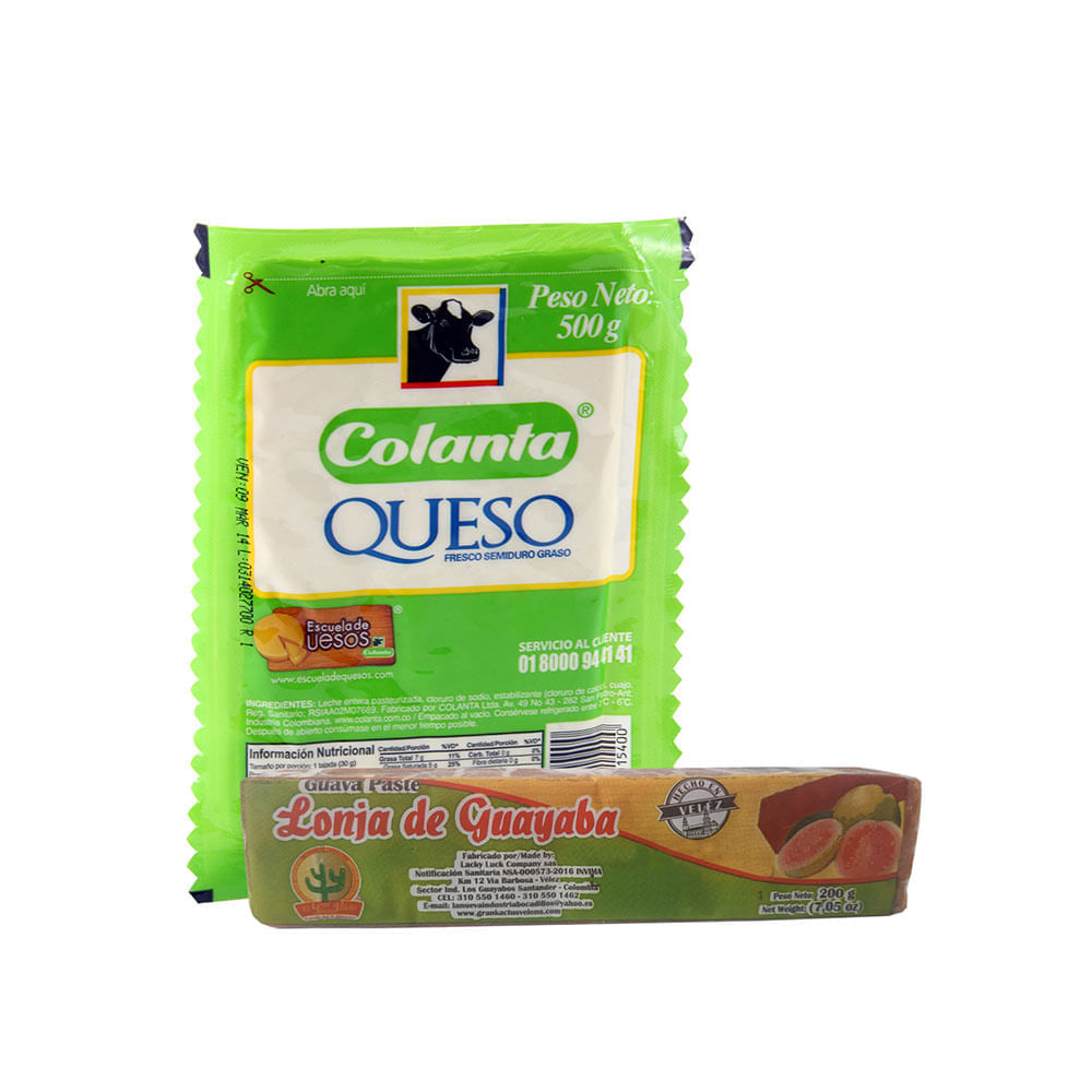 Queso blanco Colanta bloque x500g + bocadillo x200g