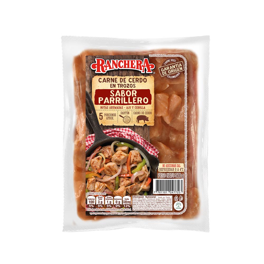 Carne de cerdo Ranchera en trozos marinados x 500gr