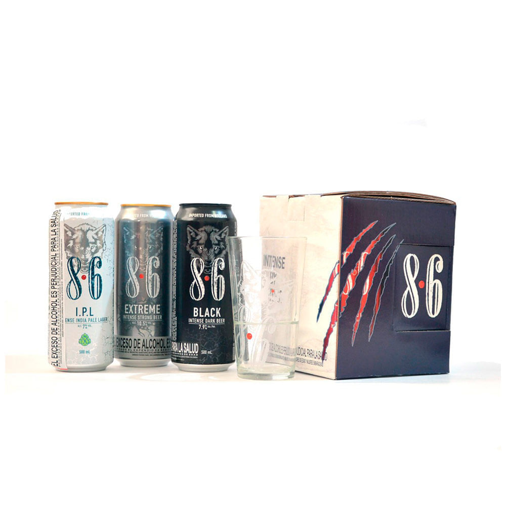 Cerveza 8.6 lat.surt.x3undx500mlc-u + vaso