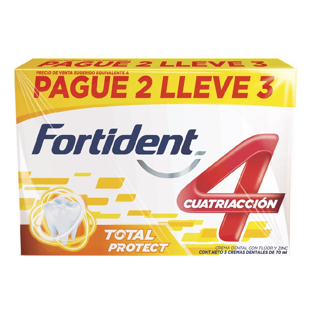 Crema dental Fortident cuatri acción x70ml c/u pague 2 lleve 3