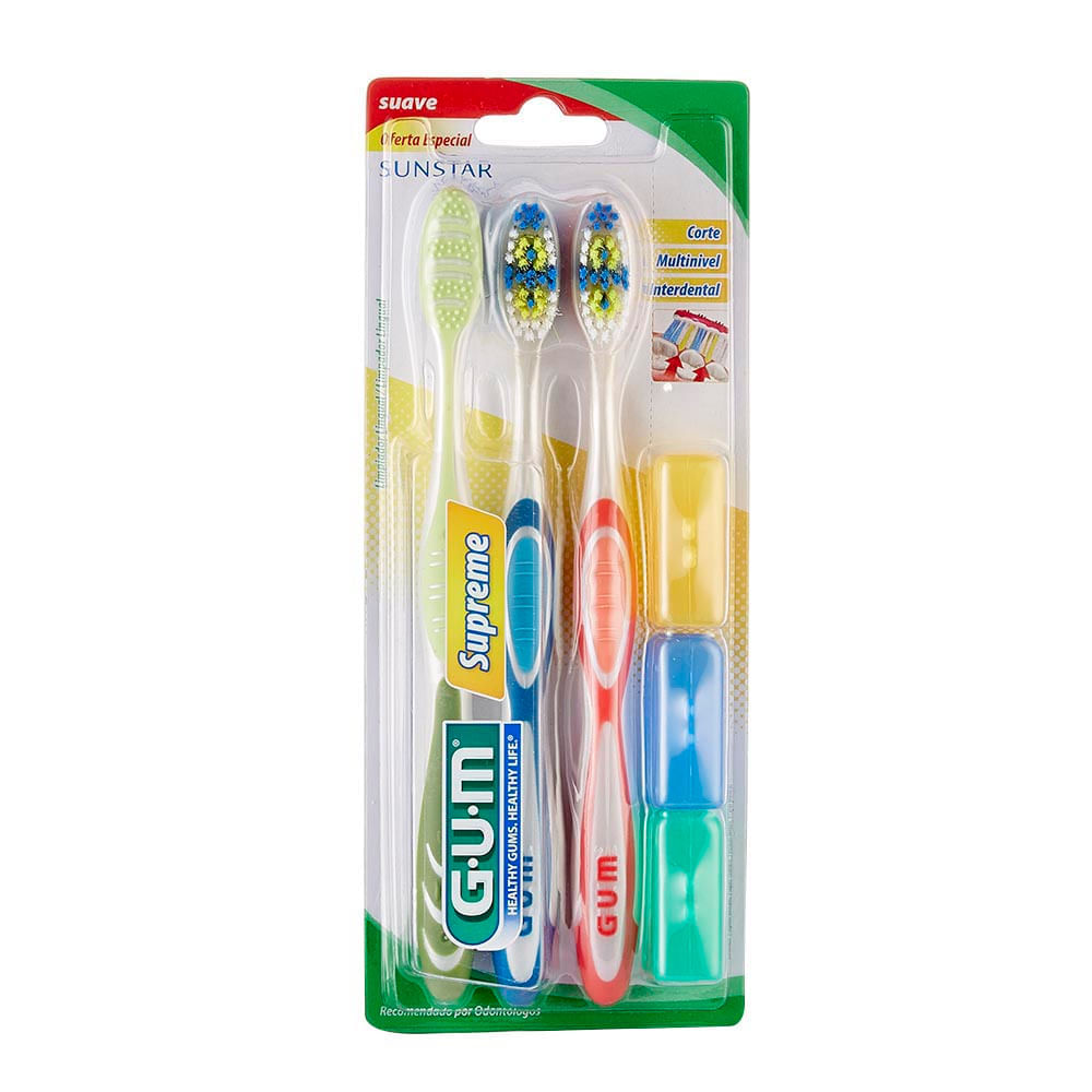Cepillo Supreme Gum x 3 Unds + 3 Protectores Viajero