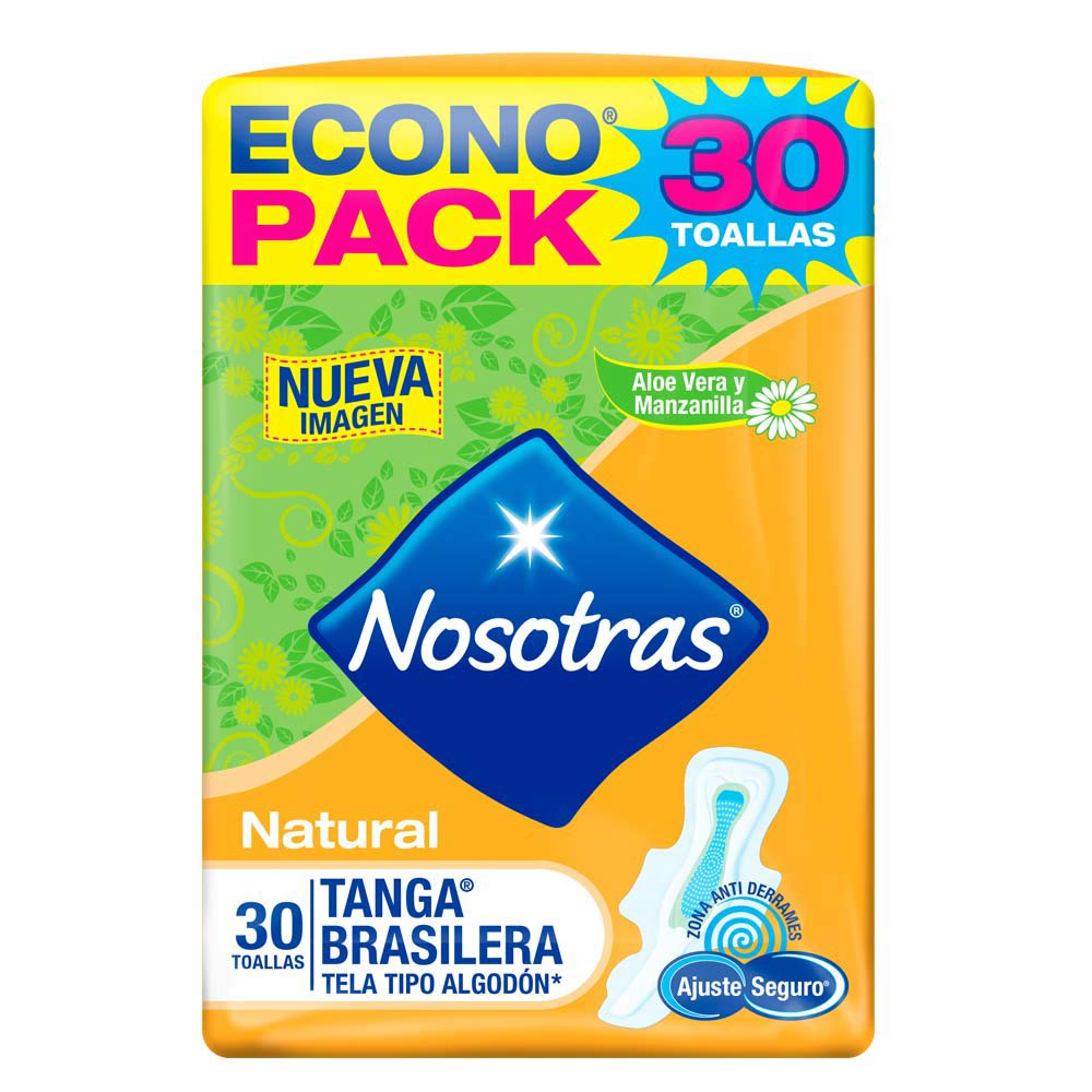 Toallas higiénicas Nosotras Natural Tanga Tela Tipo Algodón x 30und