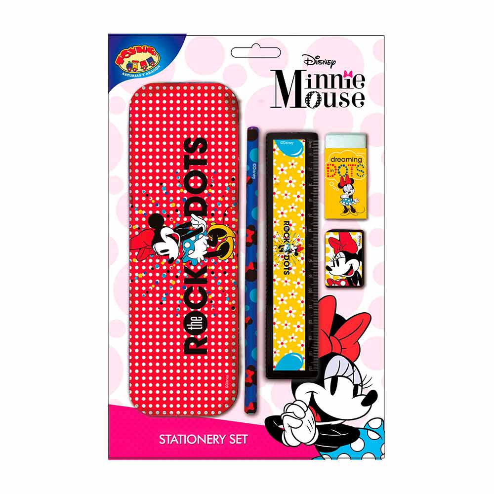 Set escolar cartuchera lapiz regla minnie asturias
