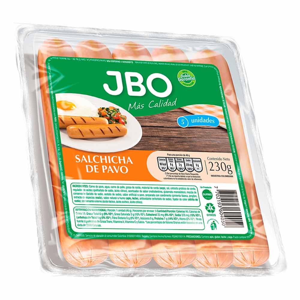 Salchicha de pavo JBO x5und x230g
