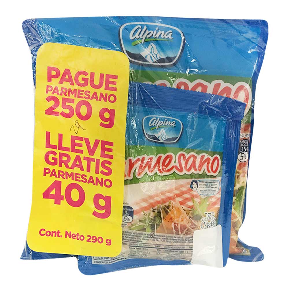 Queso parmesano Alpina x250g gratis parmesano x40g