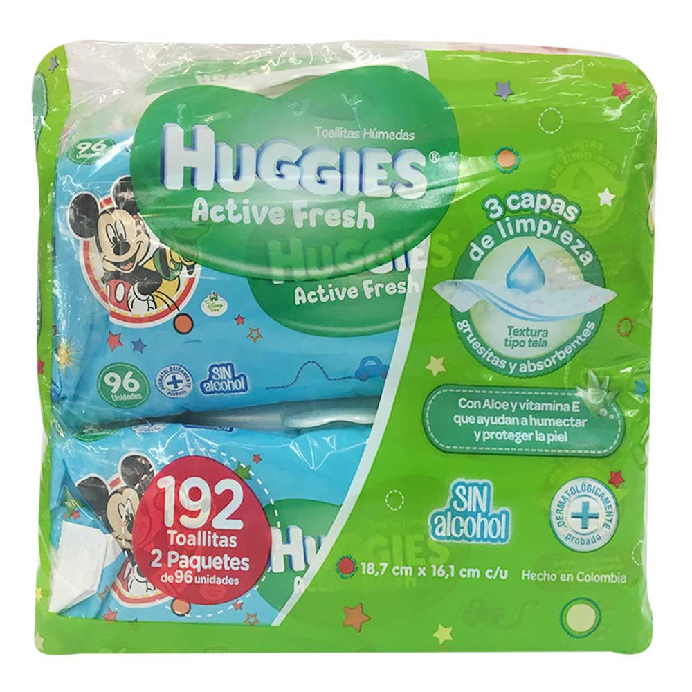 Toallita húmedas Huggies active fresh x 2 paquetes x 96 und c-u